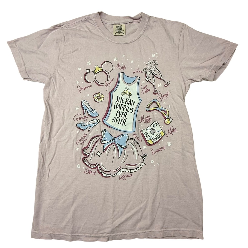 Comfort Colors She Ran Happily Ever After Princess Graphic T-Shirt Pink Small